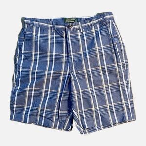 John Blair Adjust-A-Band Blue Plaid Knee Shorts Size 34